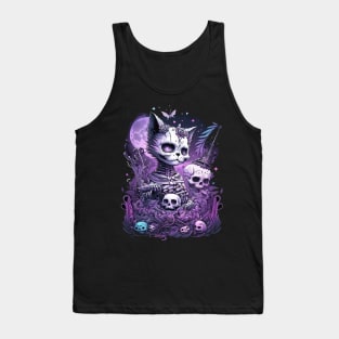 Pastel Goth Cat. Cute witchy goth cat and skulls Tank Top